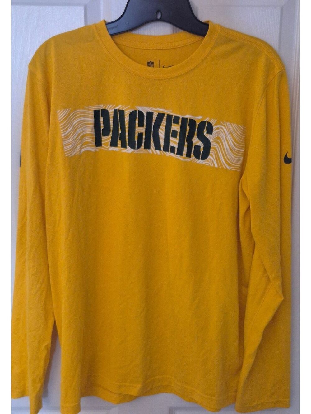 NFL Green Bay Packers Vintage Yellow Long Sleeve Logo T Shirt Size M Dri-Fit